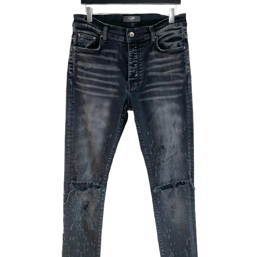 Amiri Washed Black Shotgun Distressed Jeans
